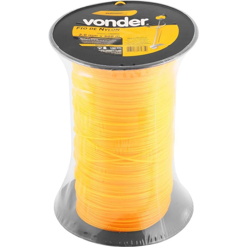 Fio De Nylon 2,0mm X 500m Redondo Para Roçadeiras E Aparadores Vonder Rolo Amarelo Universal - 5