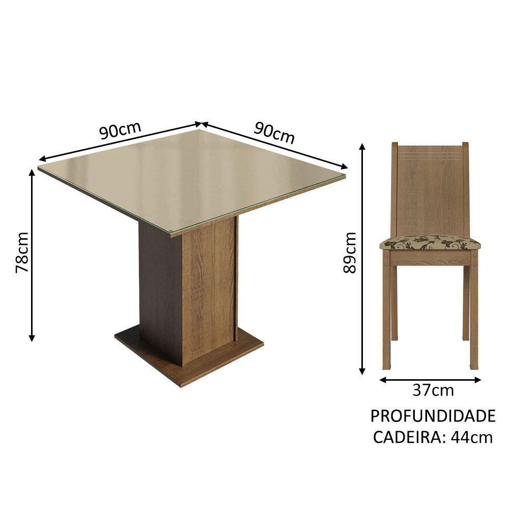 Conjunto Sala De Jantar Mesa Tampo De Vidro 4 Cadeiras Rustic/crema/bege Marrom - 9