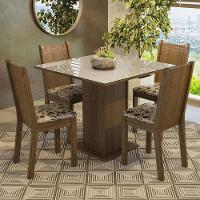 Conjunto Sala De Jantar Mesa Tampo De Vidro 4 Cadeiras Rustic/crema/bege Marrom - 1