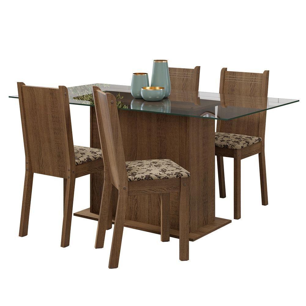Conjunto Sala De Jantar Mesa Tampo De Vidro 4 Cadeiras Rustic/bege Marrom Espanha Madesa Rustic/bege Marrom - 9