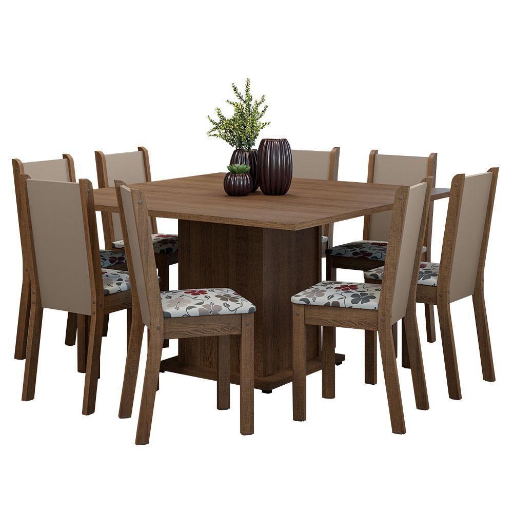 Conjunto Sala De Jantar Mesa Tampo De Madeira 8 Cadeiras Rustic/crema/hibiscos Marisa Madesa Rustic/crema/hibiscos - 7