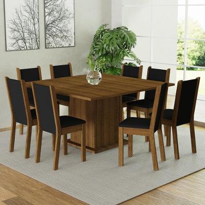 Conjunto Sala de Jantar Marisa 8 Lugares Mesa Tampo em MDP com Cadeiras Estofadas Rustic Preto