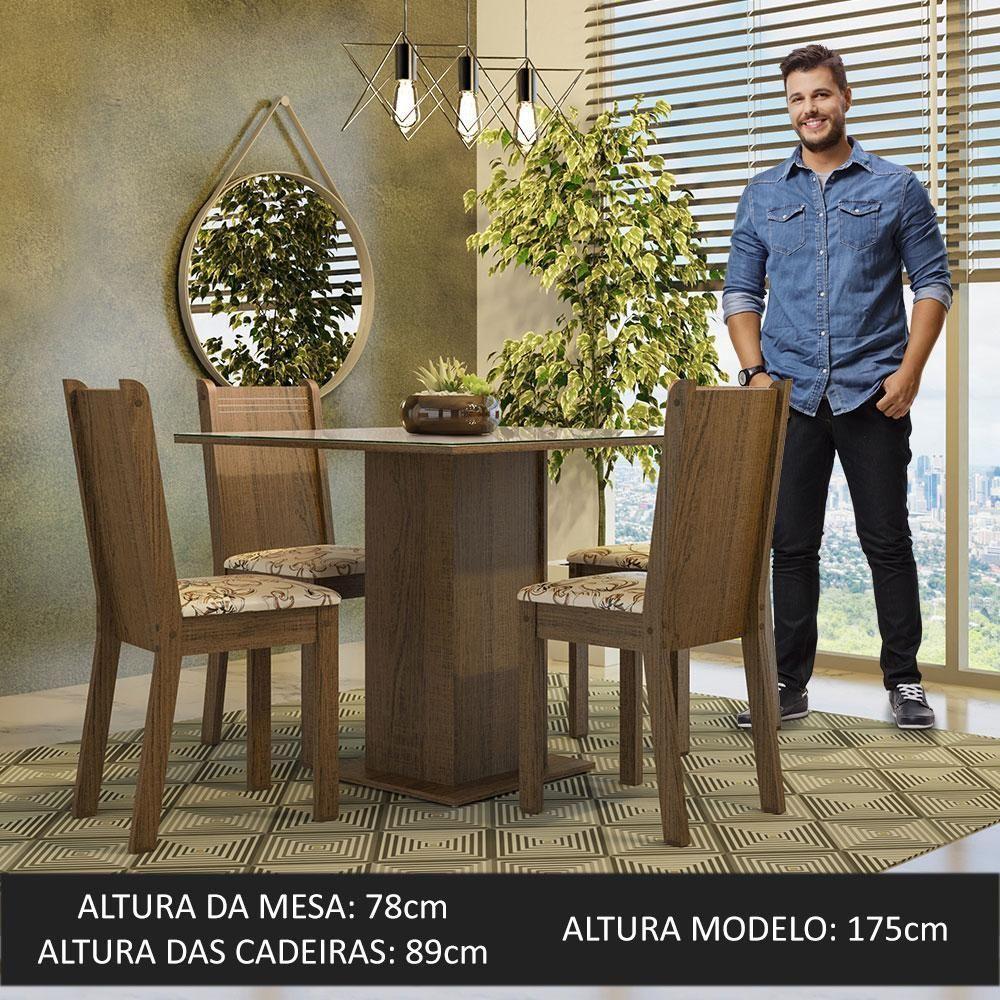 Conjunto Sala De Jantar Mesa Tampo De Vidro 4 Cadeiras Rustic/crema/lírio Bege - 3