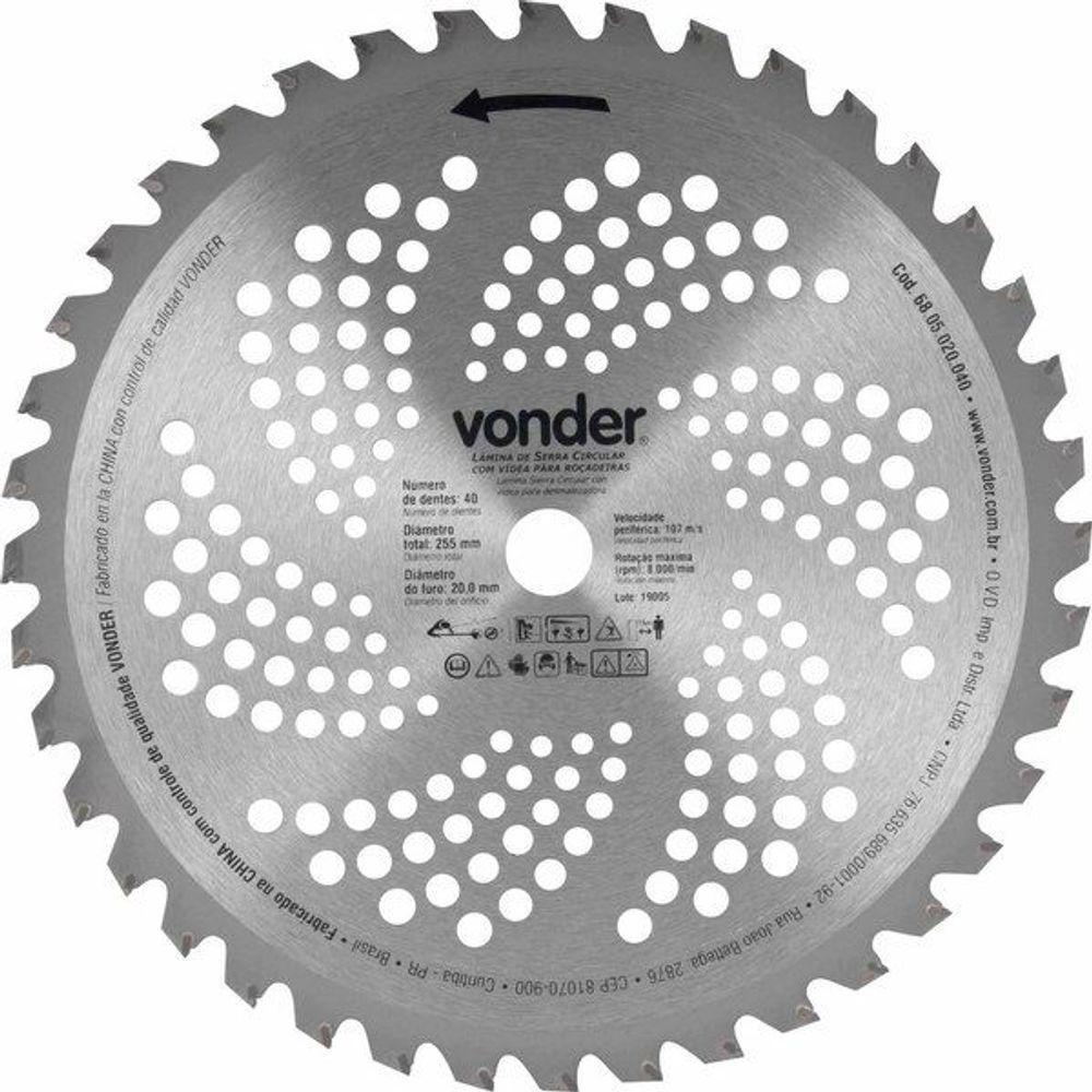 Lâmina Circular Para Roçadeira Com Videa 255x20,0x40 Vonder - 1
