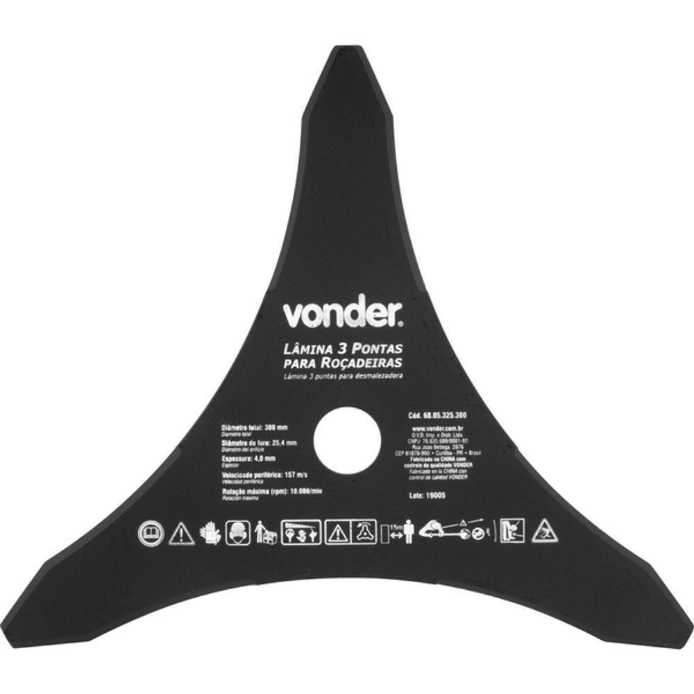 Lâmina 3 Pontas Para Roçadeira 300x25,4x3,8mm - Vonder - 3