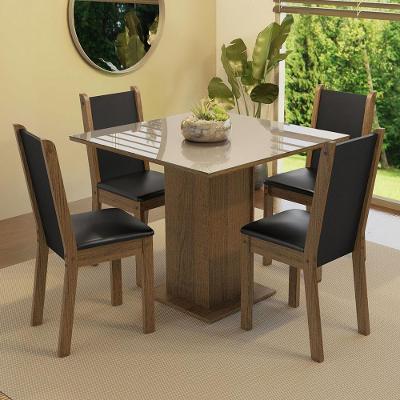 Conjunto de Jantar Tifani 4 Lugares Tampo em MDP com Vidro Rustic Crema Preto 90x90cm