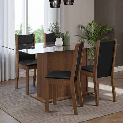 Conjunto de Jantar Yara 4 Lugares Tampo de Vidro com Cadeiras Estofadas Marrom