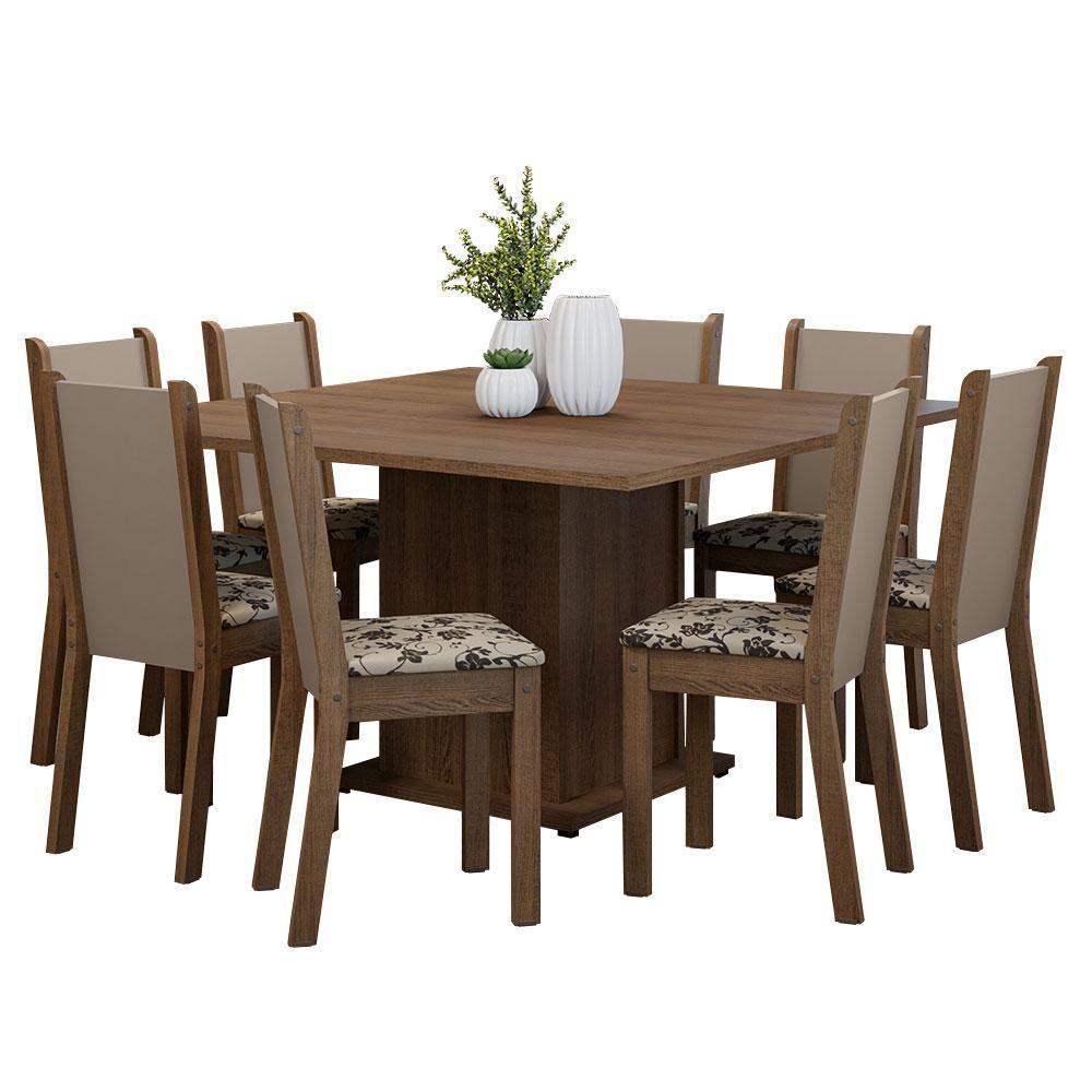 Conjunto Sala De Jantar Mesa Tampo De Madeira 8 Cadeiras Rustic/crema/bege Marrom Marisa Madesa Rustic/crema/bege Marrom - 4