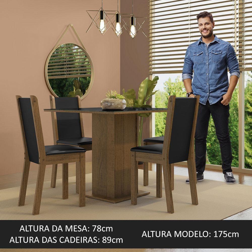 Conjunto Sala De Jantar Mesa Tampo De Vidro 4 Cadeiras Rustic/preto Tifani - 9