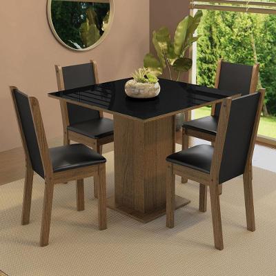 Conjunto de Jantar Tifani 4 Lugares Tampo em MDP com Vidro Rustic Preto 90x90cm