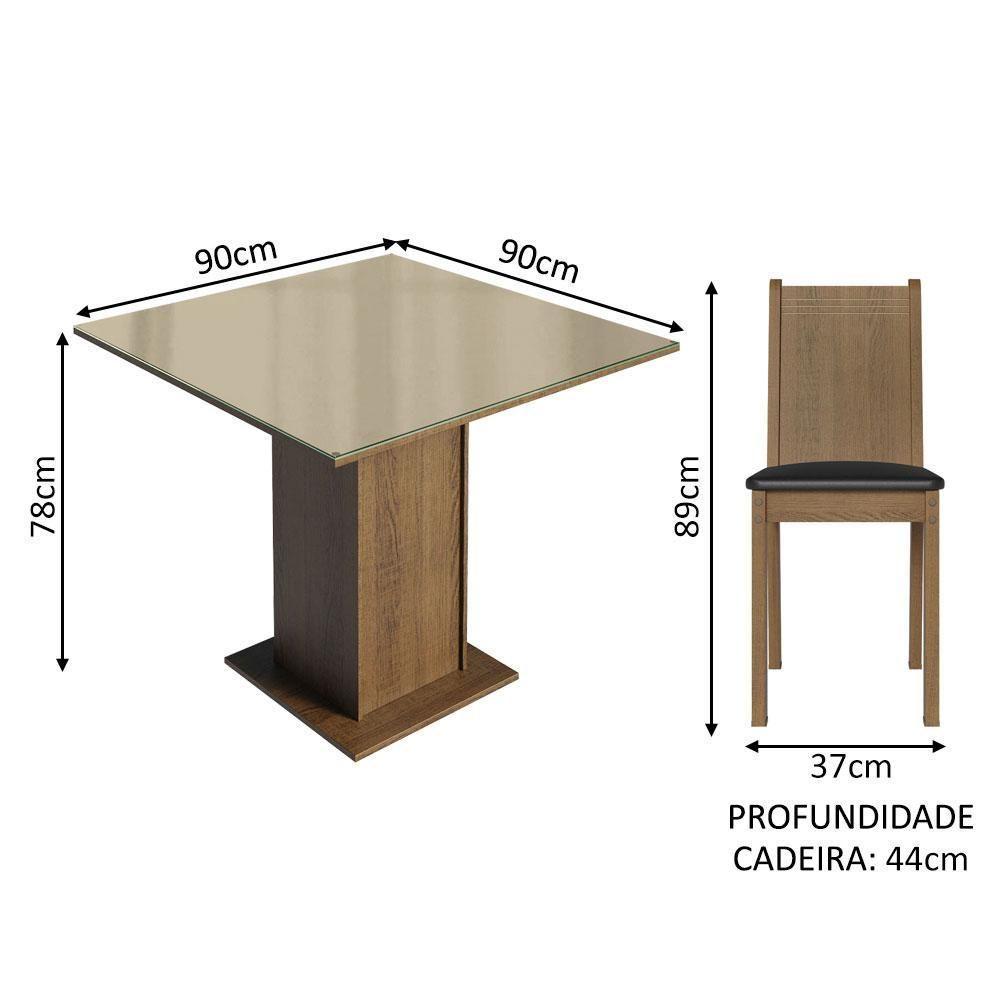 Conjunto Sala De Jantar Mesa Tampo De Vidro 4 Cadeiras Rustic/crema/preto - 10
