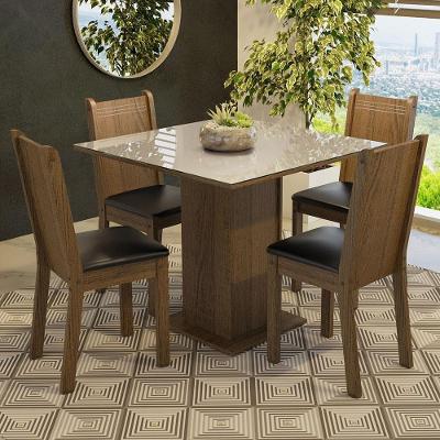 Conjunto de Jantar Perla 4 Lugares Tampo em MDP com Vidro Rustic Crema Preto