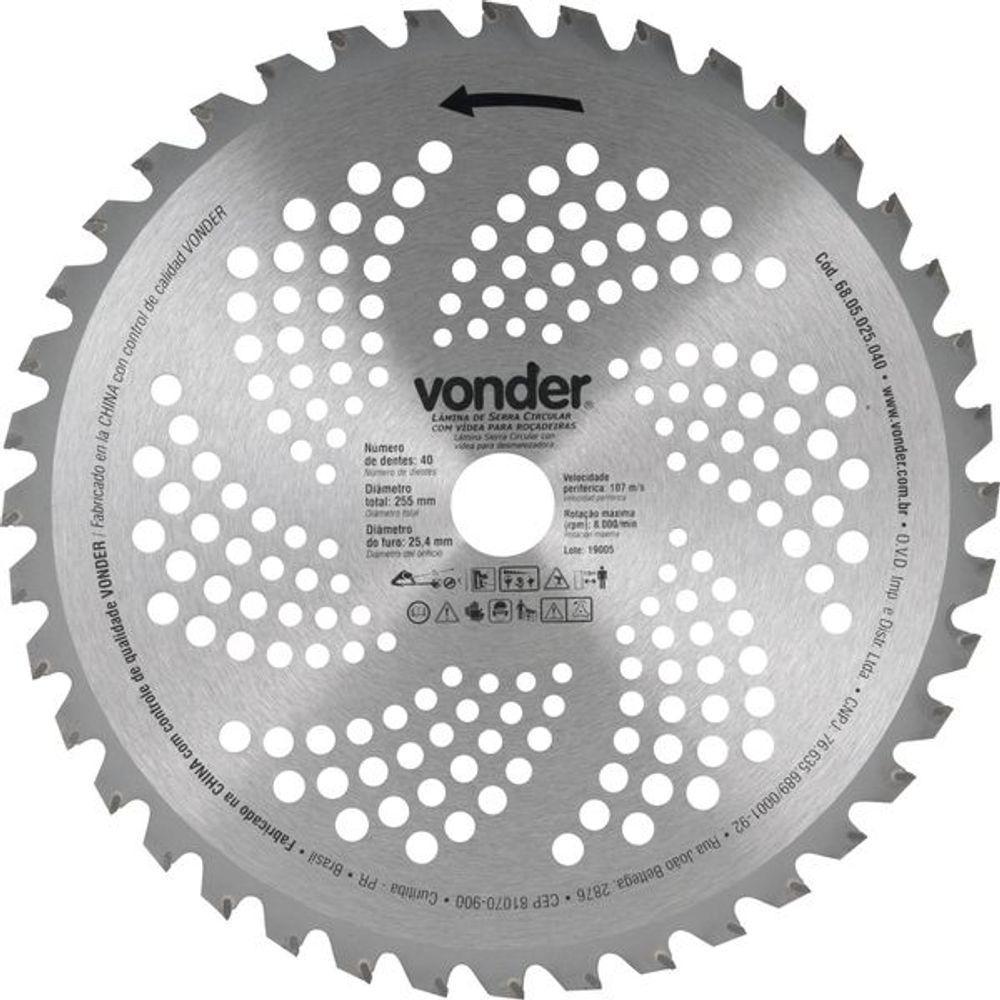 Lâmina Circular Para Roçadeira Com Videa 255x25,4x40 Vonder - 1