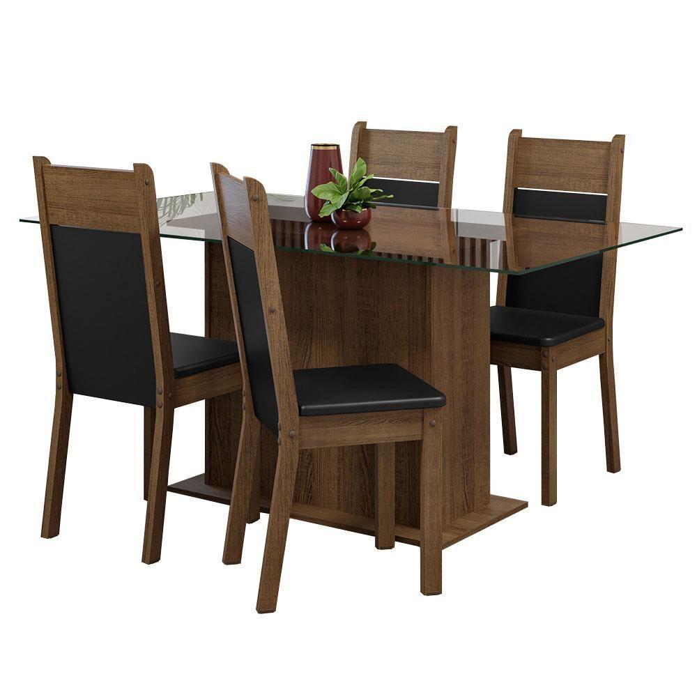 Conjunto Sala De Jantar Mesa Tampo De Vidro 4 Cadeiras Rustic/preto Savana Madesa Rustic/preto - 8