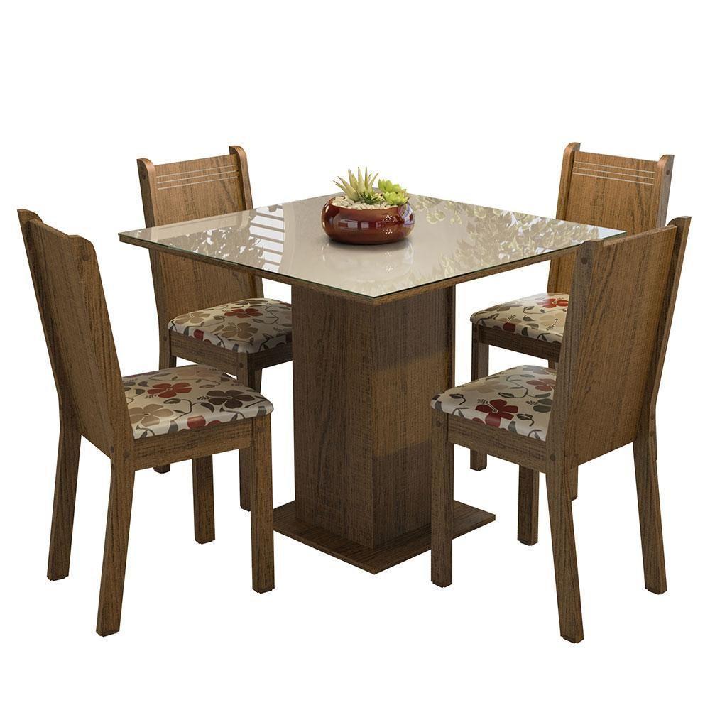 Conjunto Sala De Jantar Mesa Tampo De Vidro 4 Cadeiras Rustic/crema/hibiscos - 3