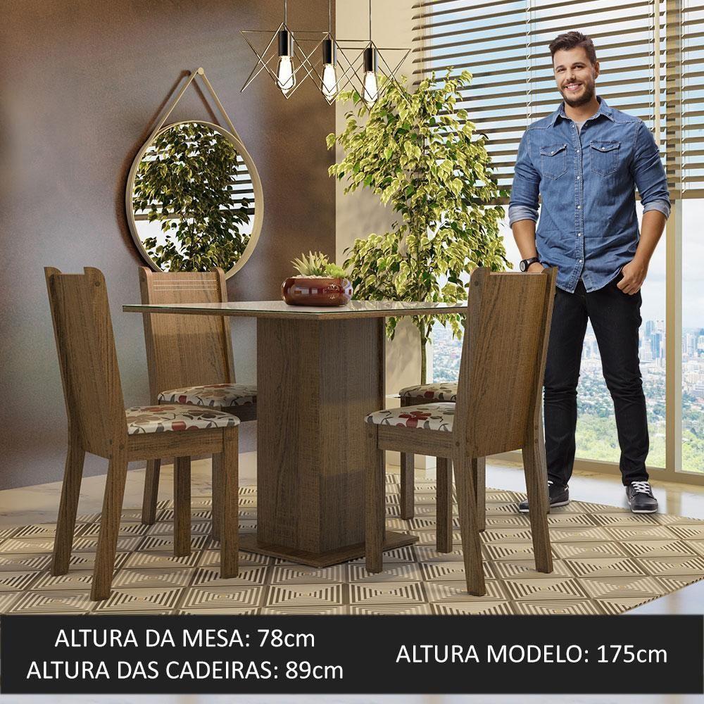 Conjunto Sala De Jantar Mesa Tampo De Vidro 4 Cadeiras Rustic/crema/hibiscos - 9