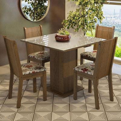 Conjunto Sala de Jantar Perla 4 Lugares Tampo em MDP com Vidro Rustic Crema Hibiscos