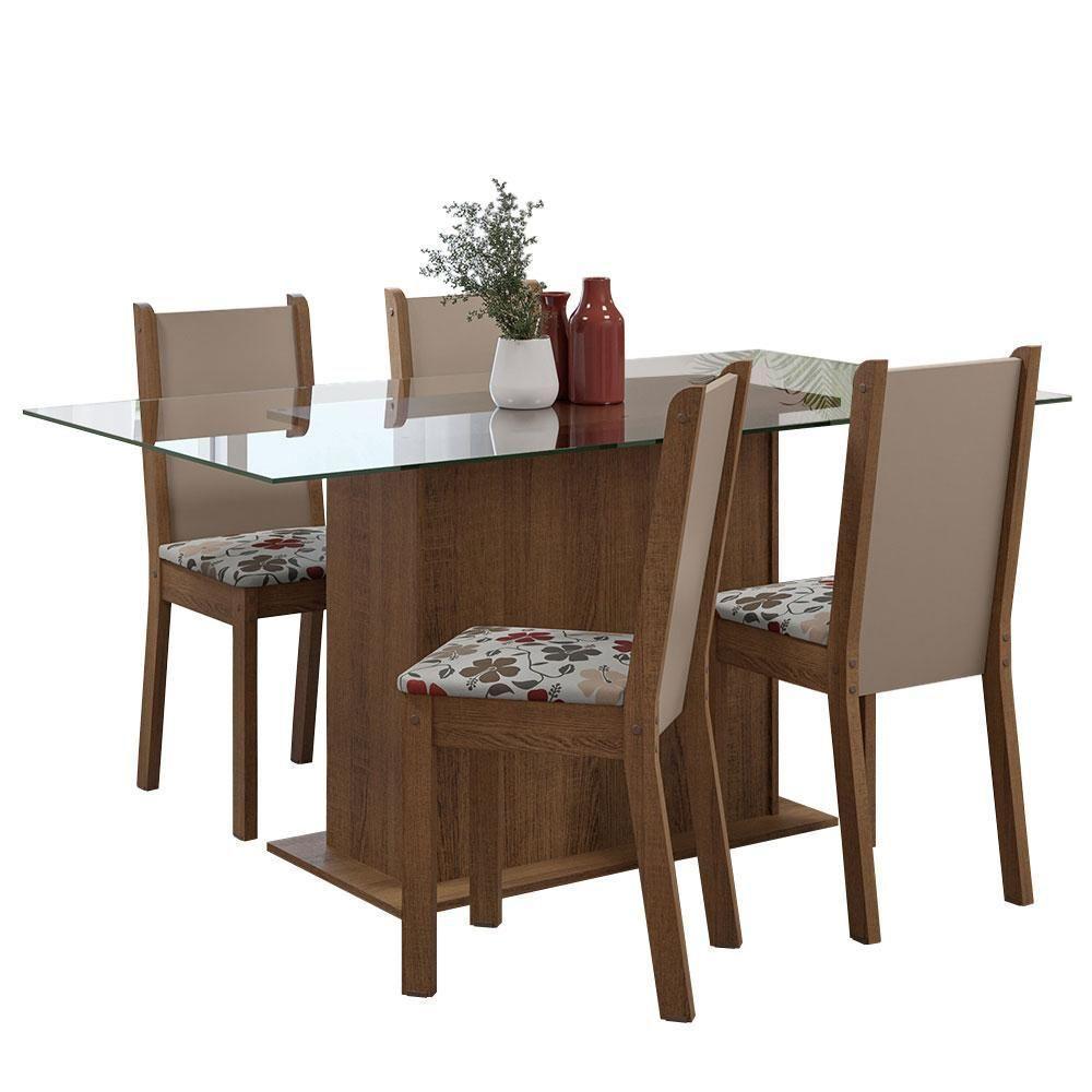 Conjunto Sala De Jantar Mesa Tampo De Vidro 4 Cadeiras Rustic/crema/floral Hibiscos Yara Madesa Rustic/crema/hibiscos - 8