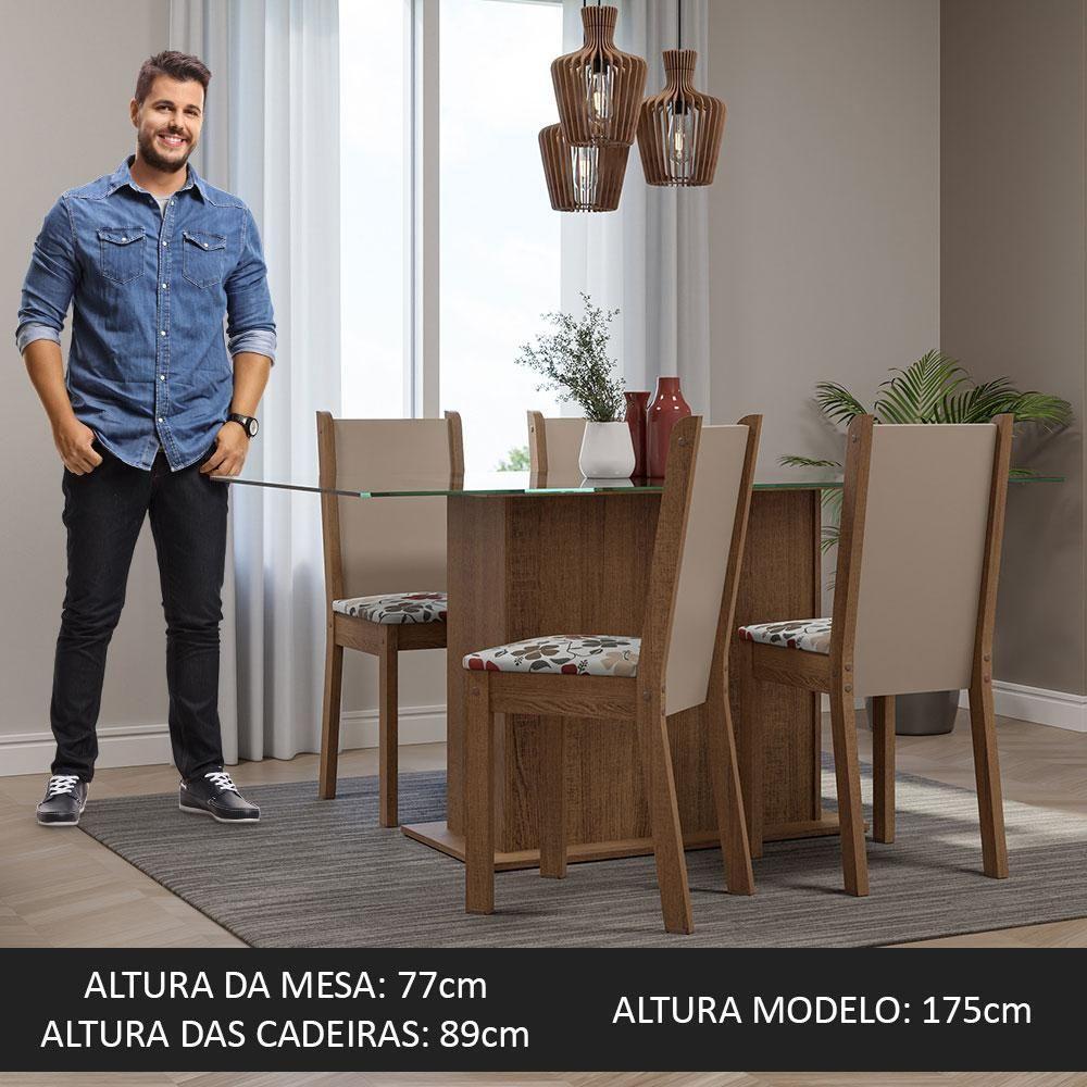 Conjunto Sala De Jantar Mesa Tampo De Vidro 4 Cadeiras Rustic/crema/floral Hibiscos Yara Madesa Rustic/crema/hibiscos - 10