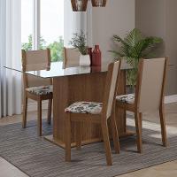 Conjunto Sala De Jantar Mesa Tampo De Vidro 4 Cadeiras Rustic/crema/floral Hibiscos Yara Madesa Rustic/crema/hibiscos - 1