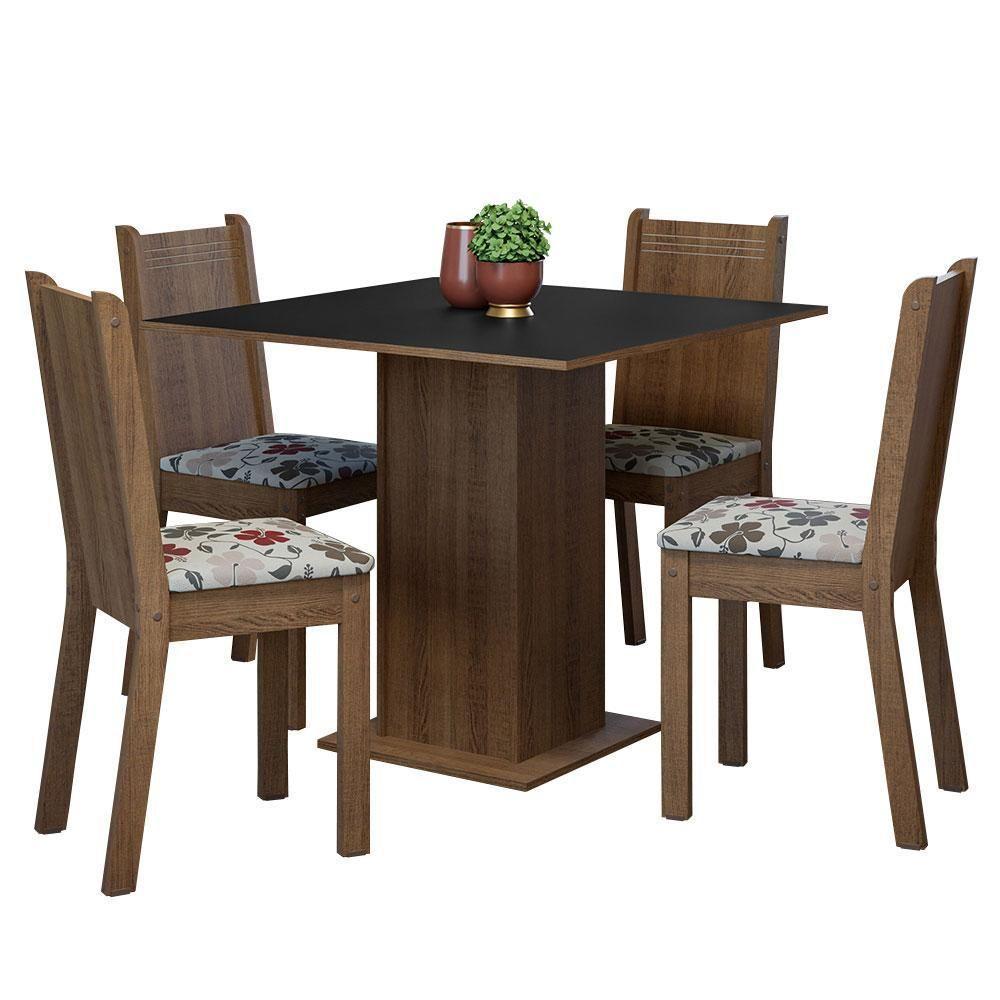 Conjunto Sala De Jantar Mesa Tampo De Madeira 4 Cadeiras Rustic/preto/floral Hibiscos Samara Madesa Rustic/preto/hibiscos - 1