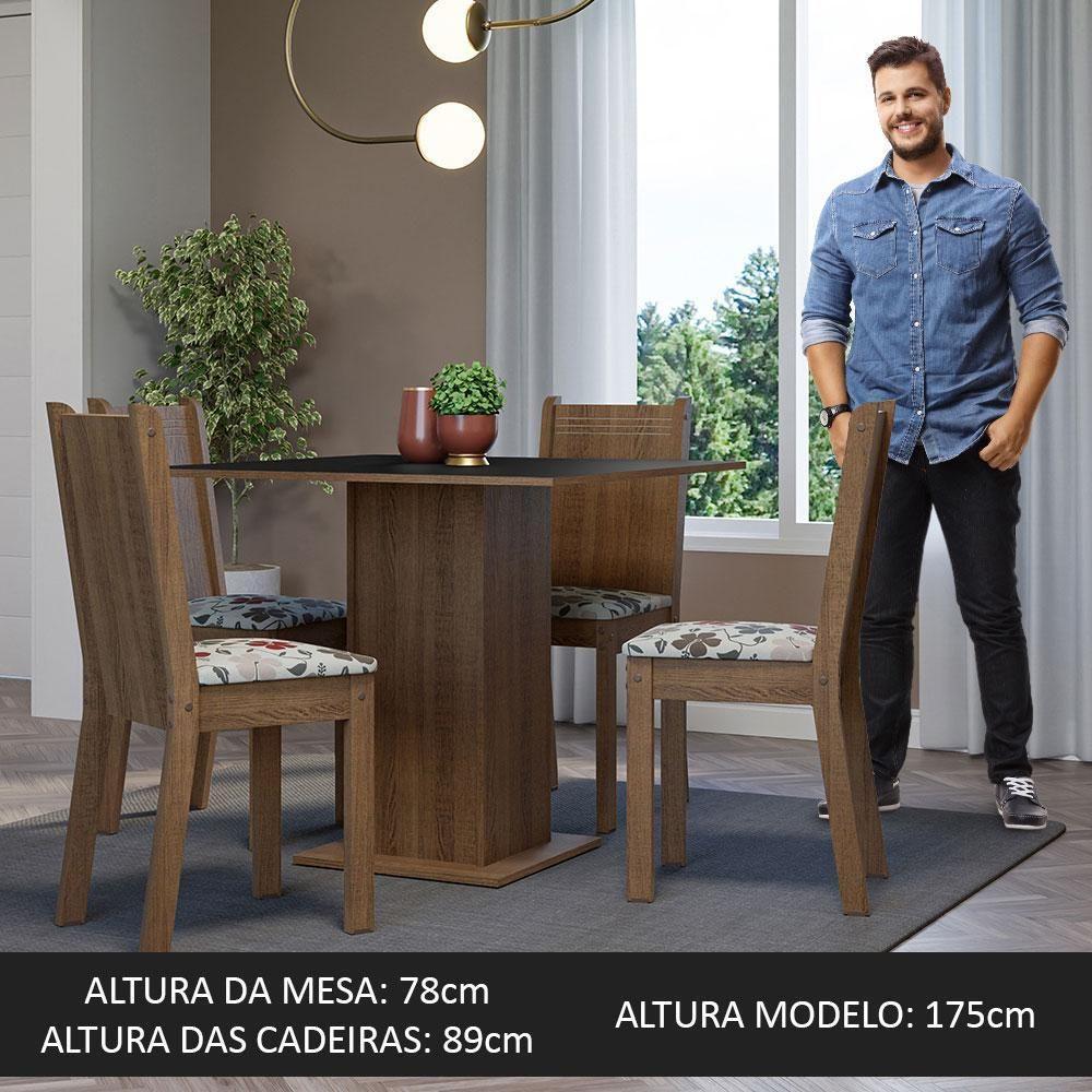 Conjunto Sala De Jantar Mesa Tampo De Madeira 4 Cadeiras Rustic/preto/floral Hibiscos Samara Madesa Rustic/preto/hibiscos - 6