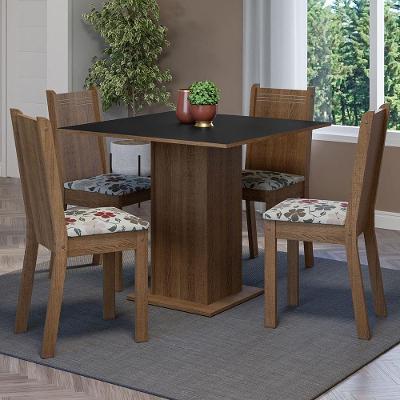 Conjunto de Jantar Samara 4 Lugares Tampo em MDP com Cadeiras Floral Hibiscos Marrom