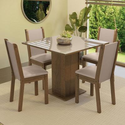 Conjunto de Jantar Tifani 4 Lugares Tampo em MDP com Vidro Rustic Crema Bege 90x90cm