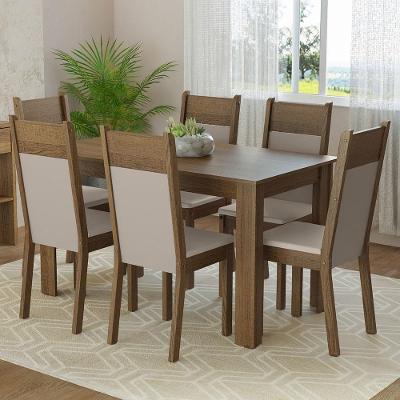Conjunto de Jantar Bahamas 6 Lugares Tampo em MDP com Cadeiras Estofadas Sintético Bege Marrom