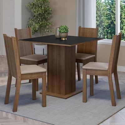 Conjunto de Jantar Samara 4 Lugares Tampo em MDP com Cadeiras Estofadas Marrom