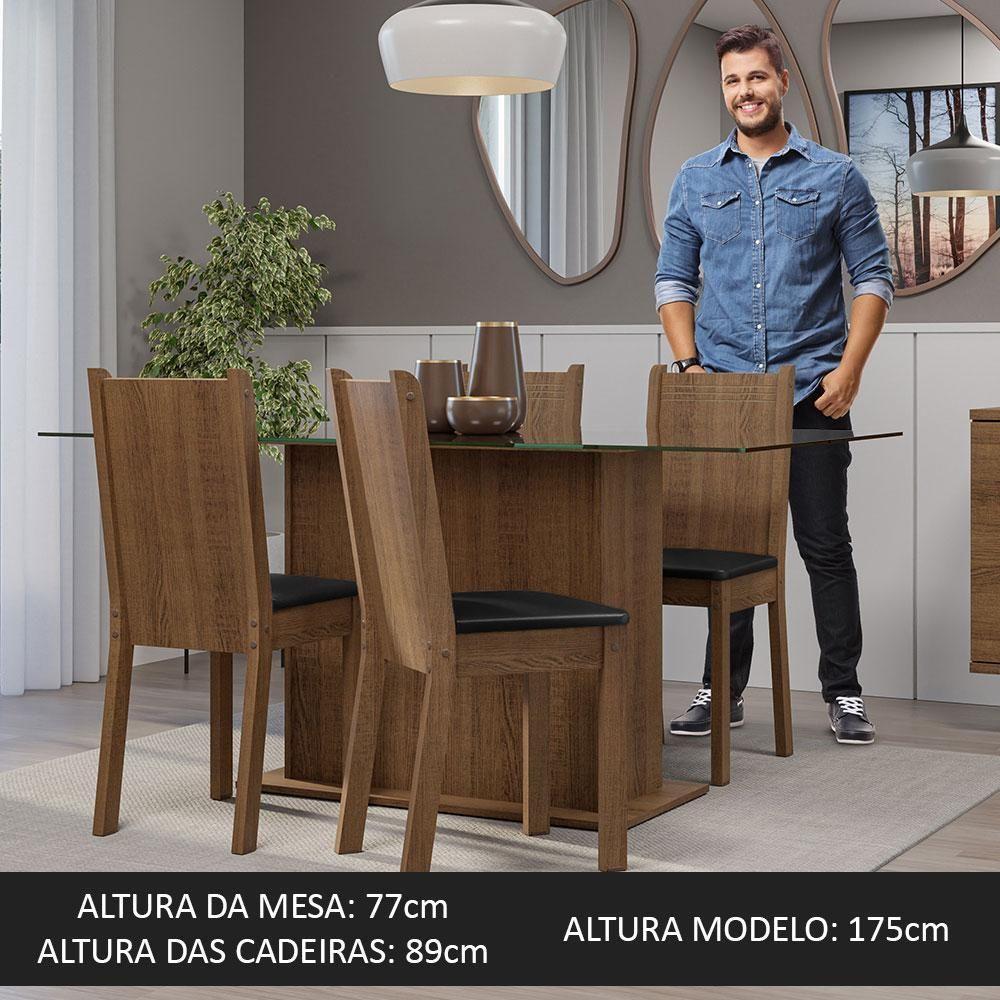 Conjunto Sala De Jantar Mesa Tampo De Vidro 4 Cadeiras Rustic/preto Espanha Madesa Rustic/preto - 2