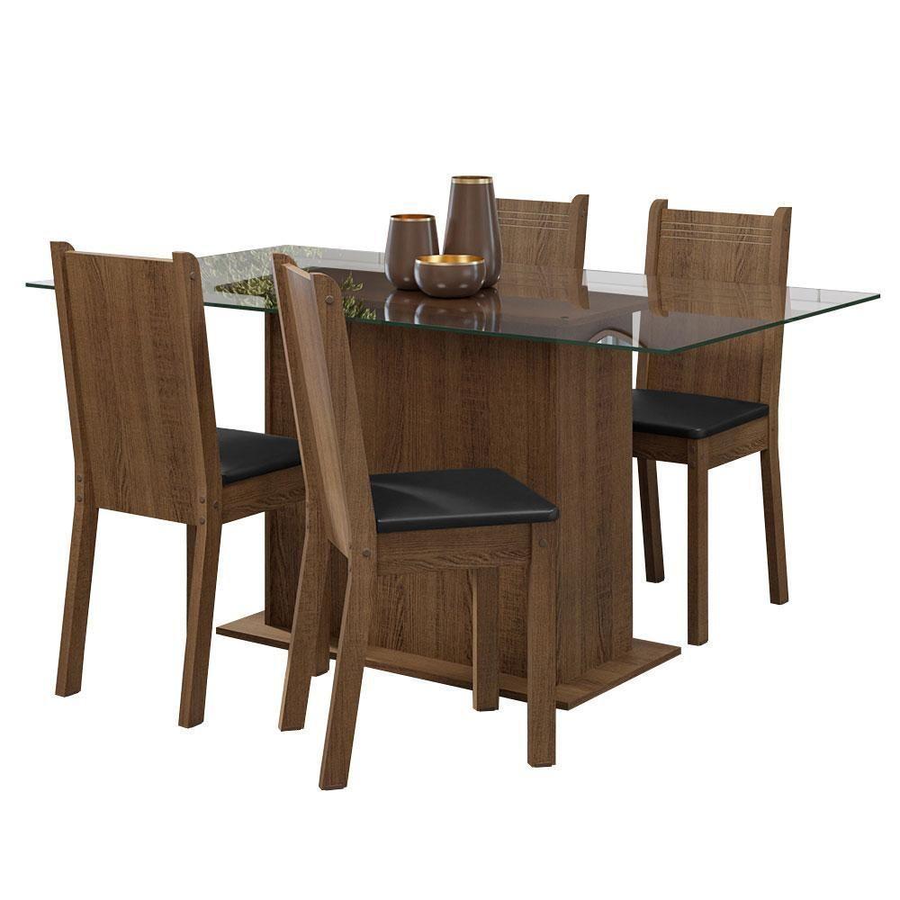 Conjunto Sala De Jantar Mesa Tampo De Vidro 4 Cadeiras Rustic/preto Espanha Madesa Rustic/preto - 10