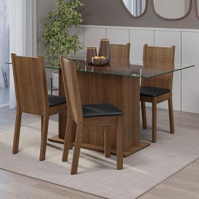 Conjunto de Jantar Espanha 4 Lugares Tampo de Vidro com Cadeiras Estofadas Rustic Preto