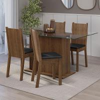Conjunto Sala De Jantar Mesa Tampo De Vidro 4 Cadeiras Rustic/preto Espanha Madesa Rustic/preto - 1