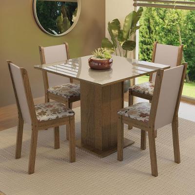 Conjunto de Jantar Tifani 4 Lugares Tampo em MDP com Vidro Rustic Crema Hibiscos