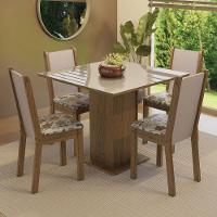 Conjunto Sala De Jantar Mesa Tampo De Vidro 4 Cadeiras Rustic/crema/hibiscos - 1