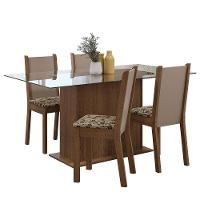 Conjunto Sala De Jantar Mesa Tampo De Vidro 4 Cadeiras Rustic/crema/bege Marrom Yara Madesa Rustic/crema/bege Marrom - 9