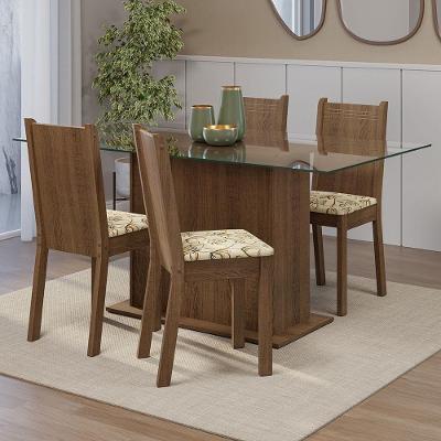 Conjunto de Jantar Espanha 4 Lugares Tampo de Vidro com Cadeiras Estofadas Rustic