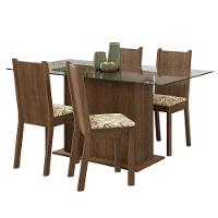 Conjunto Sala De Jantar Mesa Tampo De Vidro 4 Cadeiras Rustic/lírio Bege Espanha Madesa Rustic/lírio Bege - 9