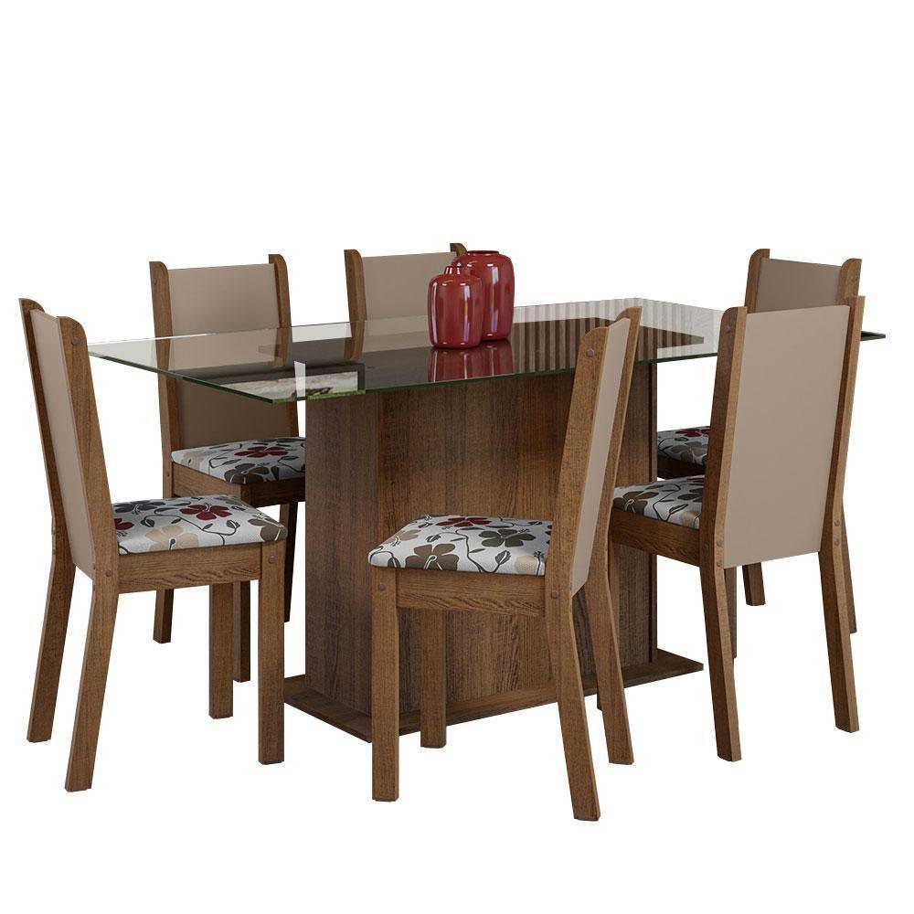 Conjunto Sala De Jantar Mesa Tampo De Vidro 6 Cadeiras Rustic/crema/floral Hibiscos Yolanda Madesa Rustic/crema/hibiscos - 10