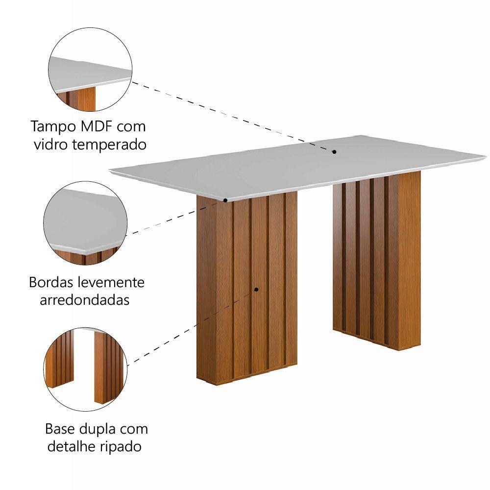 Mesa Sala De Jantar Ripada Tampo Com Vidro 1,80 Santiago Madeirado/off White Dobuê Madeirado/off White - 3
