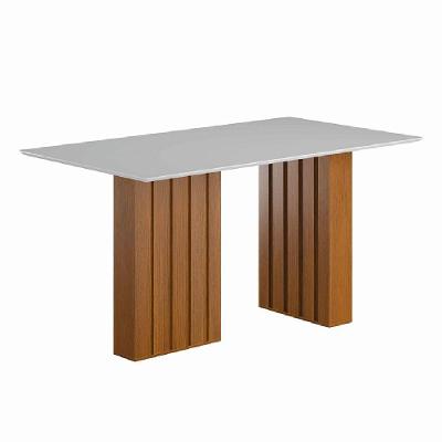 Mesa Sala de Jantar Santiago Retangular MDF 180cm com Vidro Temperado Off White Brilhante