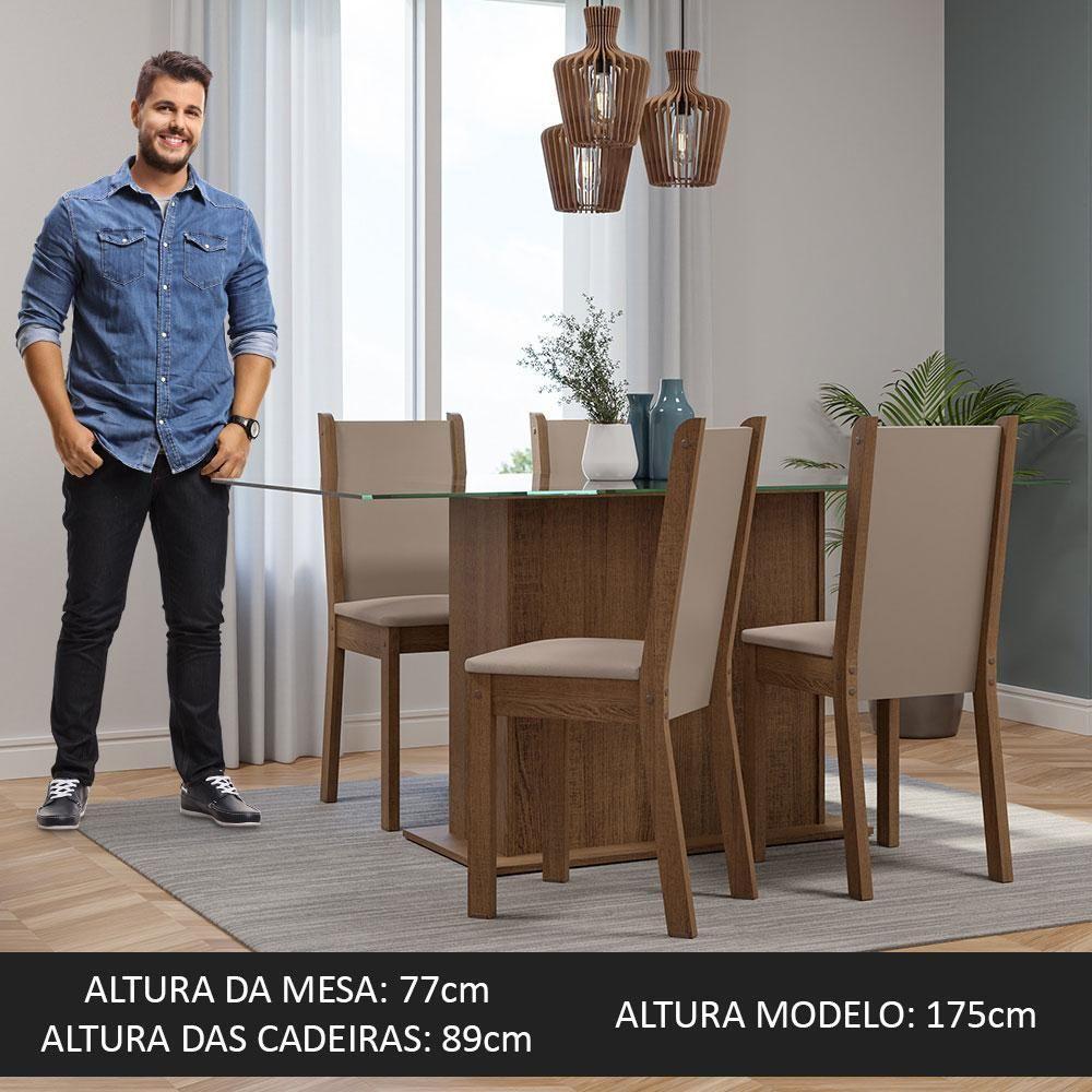 Conjunto Sala De Jantar Mesa Tampo De Vidro 4 Cadeiras Rustic/crema/sintético Bege Yara Madesa Rustic/crema/sintético Bege - 2