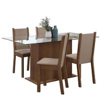 Conjunto Sala De Jantar Mesa Tampo De Vidro 4 Cadeiras Rustic/crema/sintético Bege Yara Madesa Rustic/crema/sintético Bege - 6