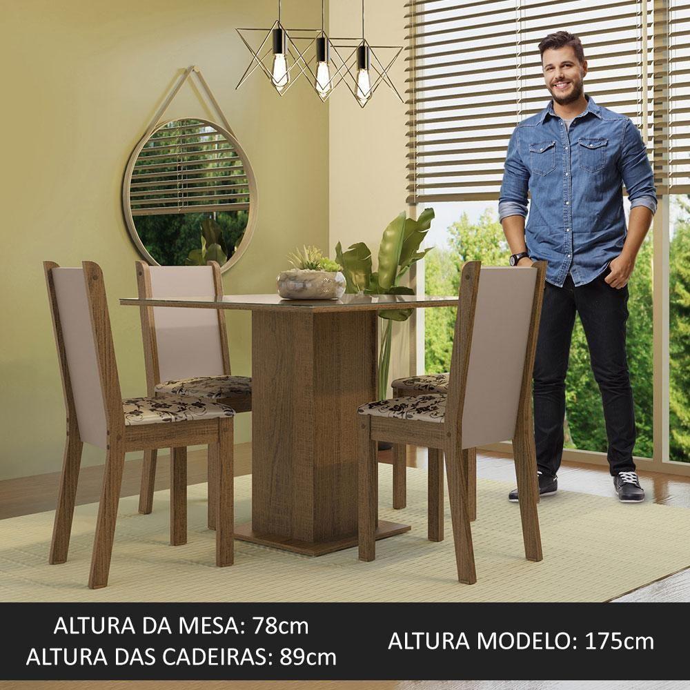 Conjunto Sala De Jantar Mesa Tampo De Vidro 4 Cadeiras Rustic/crema/bege Marrom - 7