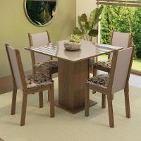 Conjunto Sala De Jantar Mesa Tampo De Vidro 4 Cadeiras Rustic/crema/bege Marrom - 1