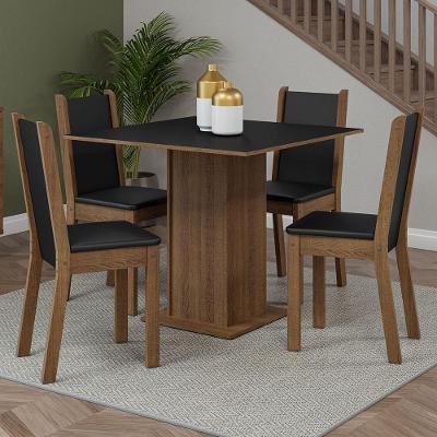 Conjunto de Jantar Briana 4 Lugares Tampo em MDP com Cadeiras Estofadas Marrom 90x90cm