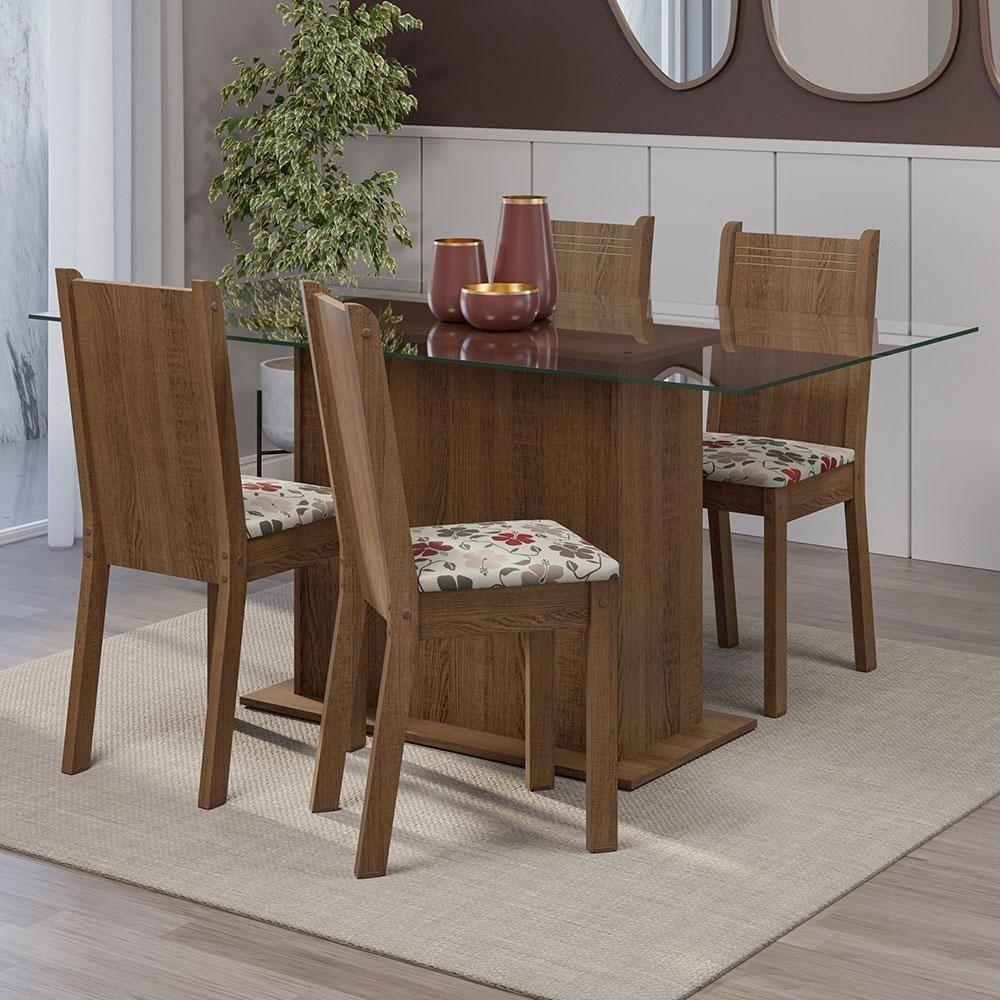 Conjunto Sala De Jantar Mesa Tampo De Vidro 4 Cadeiras Rustic/floral Hibiscos Espanha Madesa Rustic/hibiscos - 1