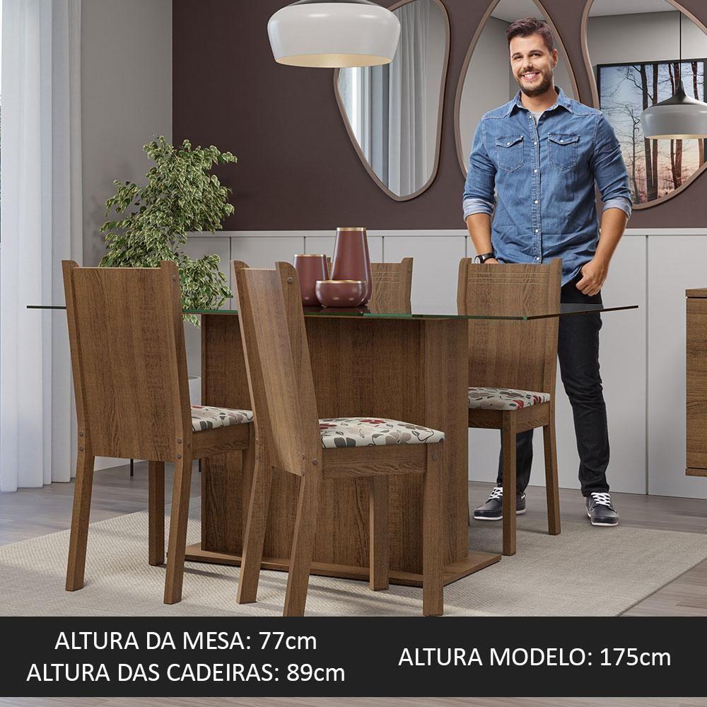Conjunto Sala De Jantar Mesa Tampo De Vidro 4 Cadeiras Rustic/floral Hibiscos Espanha Madesa Rustic/hibiscos - 3