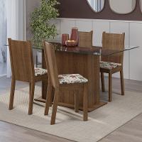 Conjunto Sala De Jantar Mesa Tampo De Vidro 4 Cadeiras Rustic/floral Hibiscos Espanha Madesa Rustic/hibiscos - 1